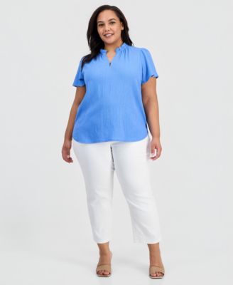Plus Size Crinkled Flutter-Sleeve Top
