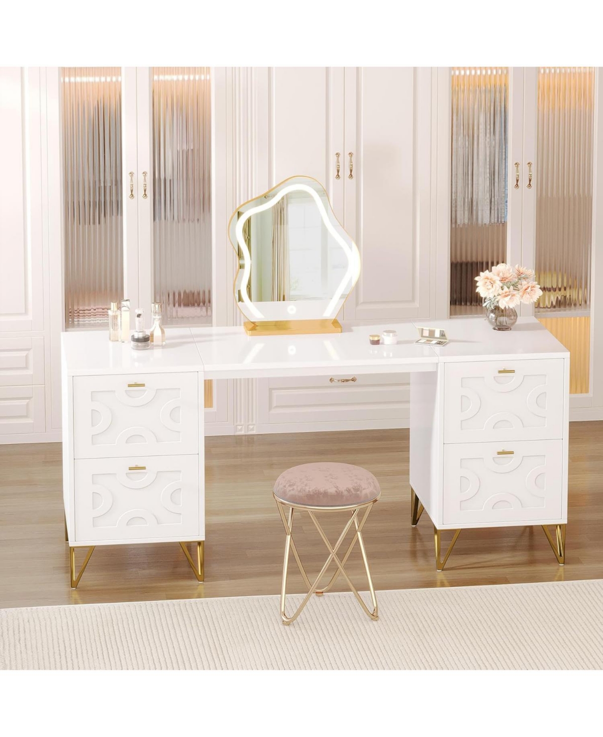 Tribesigns 59-Inch Makeup Vanity Desk with 4 Drawers, Dressing Table Storage (Without Mirror)