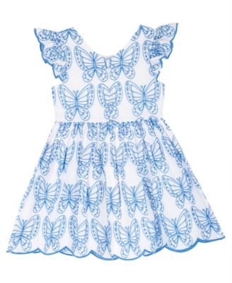 Girls' 2T-6X Eyelet Flutter Sleeve Dress
