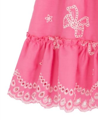 Girls' 2T-6X Cross Back Detail Bow Eyelet Dress