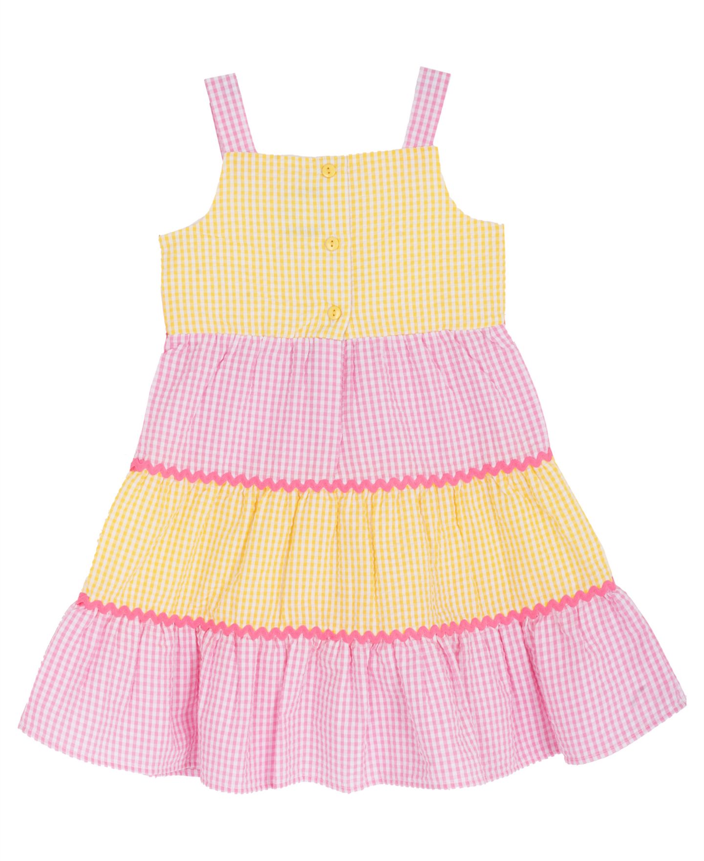 Платье Rare Editions Tiered Seersucker Dress для девочек, цвет: Жёлтый / Розовый — фото 5