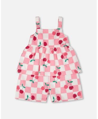 Big Girls Cotton Jersey Romper Printed Cherries