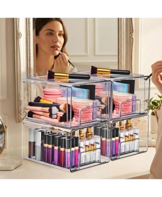 4-Pack Large Clear Stackable Storage Drawers Case with Handles - for Bathroom, Closet, Pantry, Cabinet, Medicine & Baby Bottle Storage