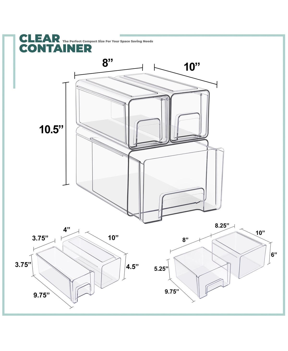 Sorbus Piece Clear Stackable Storage Drawers Case with Handles - for Bathroom, Closet, Pantry, Cabinet