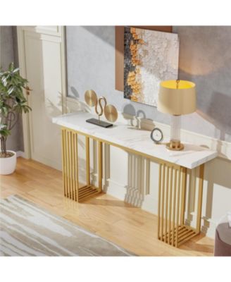 Modern Console Table with Faux Marble Top & Metal Base, 63" Narrow Long Sofa Table for Entryway, Hallway, Living Room