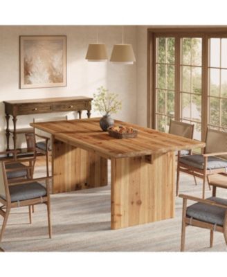 Solid Wood Dining Table for 6, 63 Inches Farmhouse Rectangle Kitchen Dinner Tables for Dining Room, Kitchen, Living Room, Rustic Brown