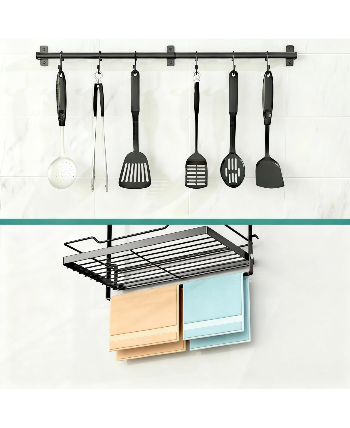 Yigii 3-In-1 Wall Organizer: Spice Shelves, Utensil Hanger, Towel Bar
