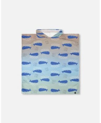 Boy Hooded Beach Towel Blue Whale Print
