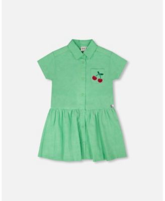 Toddler Girls Cotton Shirt Dress with Embroidery