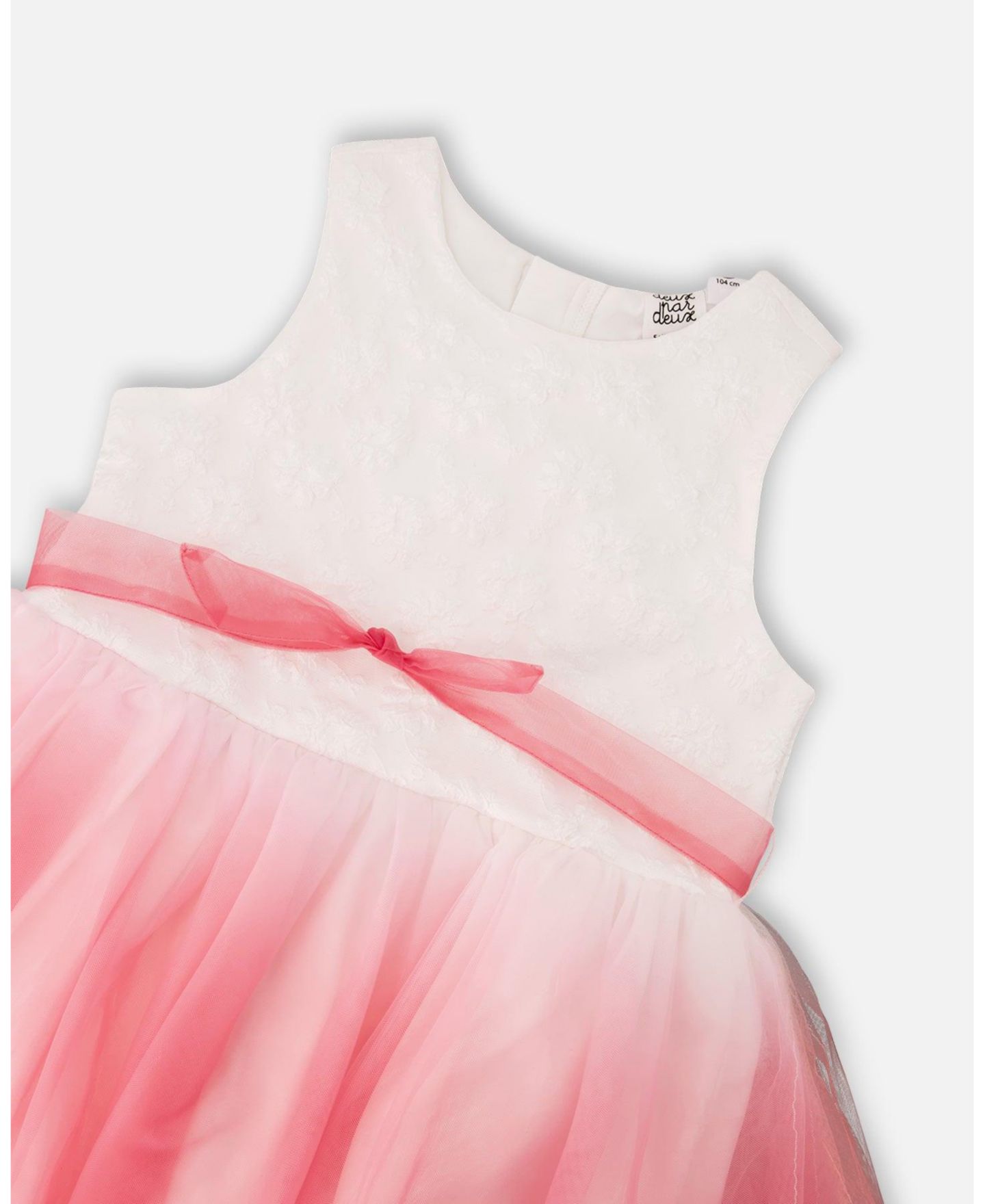 Платье Deux par Deux Bi-Material Pleated Mesh Dress White and Pink для девочек, цвет: Белый — фото 3