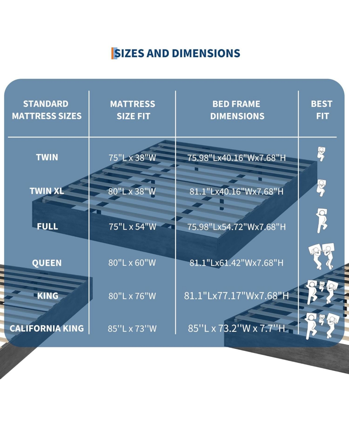 Gaomon California King Solid Wood Platform Bed Frame with Sturdy Slat Support, No Headboard