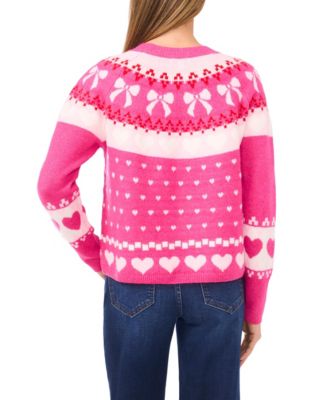 Women's Heart and Bow Fair Isle Crewneck Sweater