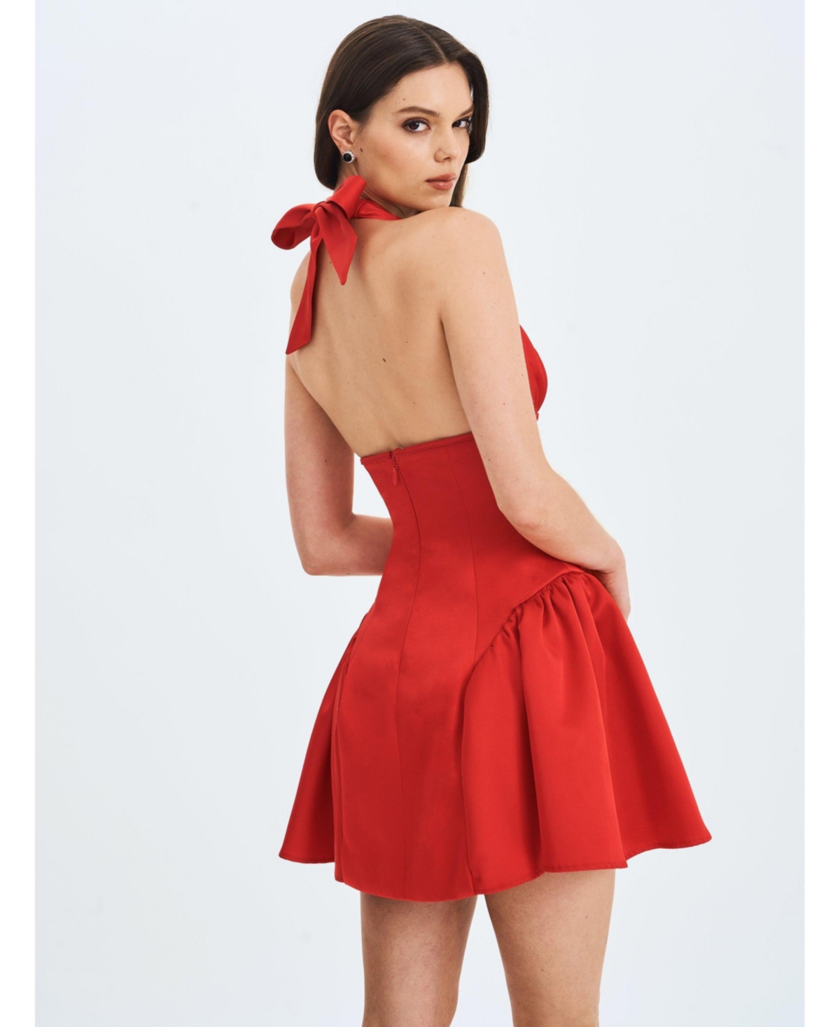 Miss Circle Women's Peyton Ruby Plunging Halter Keyhole Mini Dress