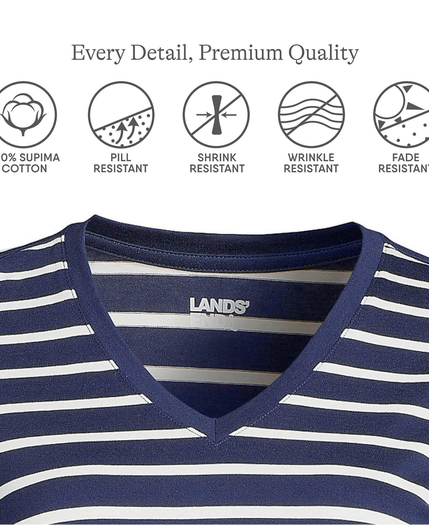 Женская футболка Lands' End Relaxed Supima Cotton Long Sleeve V-Neck, цвет: Морской тёмно-синий полосатый — фото 4