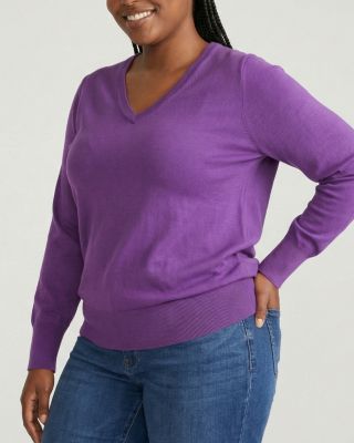 Plus Size Savvy Fine Knit V Sweater