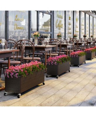 Outdoor Wicker Raised Garden Bed with Wheels and PE Liner