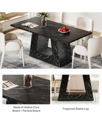 63" Dining Table for 4 to 6 People, Rectangular Dining Room Table, Modern Wooden Faux Marble Dinner Table with Sturdy Base