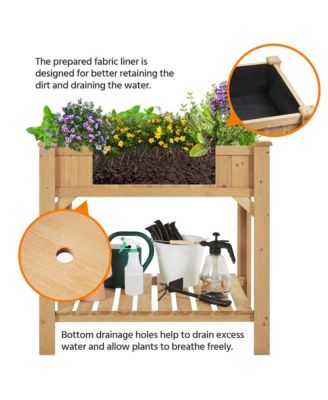 8-Pocket Wood Elevated Garden Planter with Fabric Liner