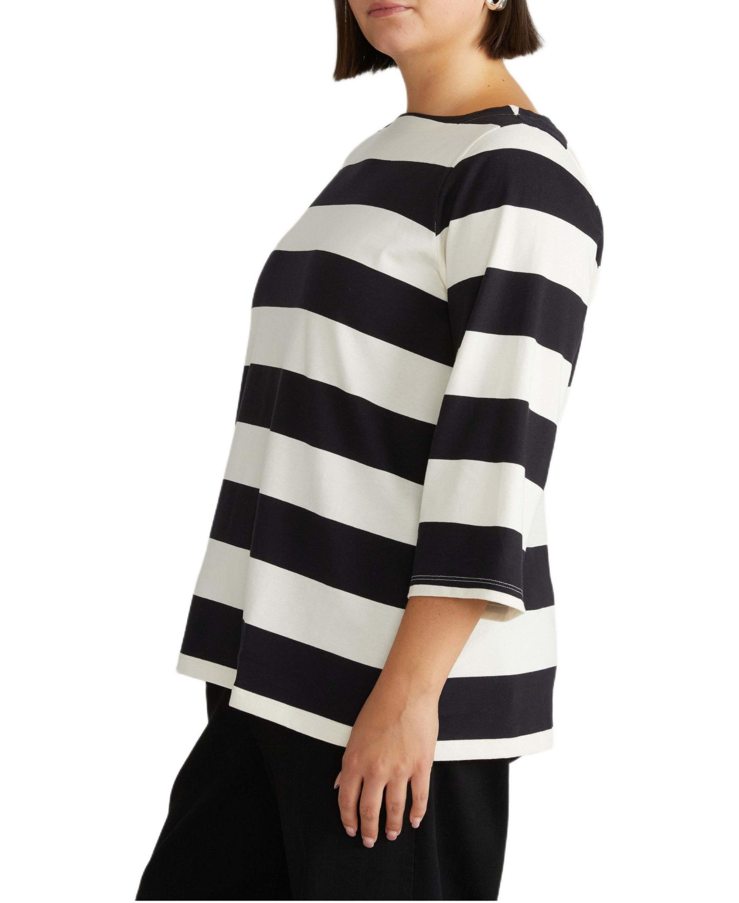 Женская футболка Universal Standard Plus Size Belle Breton Stripe Jersey, цвет: Морской / Белый полосатый — фото 2