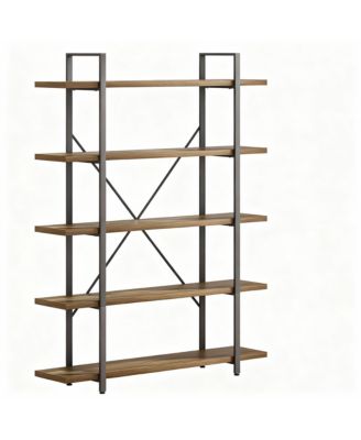 5 Tier Industrial Metal and Wood Bookshelf for Home