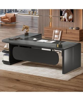 81-Inch L-Shaped Office Desk, Large Commercial Office Desk with Drawers and File Cabinet, Modern Professional Business Furniture