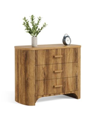 Oversized Nightstand with 3 Drawers Set of 2, Mid Century Modern Large Wide Bedside Table with Fluted Striped Panel for Bedroom