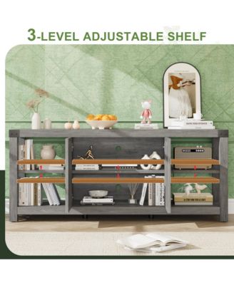 60" Farmhouse TV Stand for 65" TVs, Entertainment Center Console with Storage Shelves