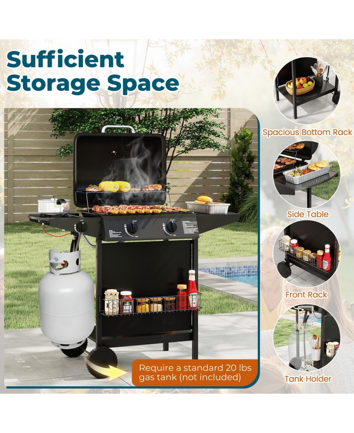 Ecooso 30 000 Btu Outdoor Burner Propane Gas Grill on Wheel