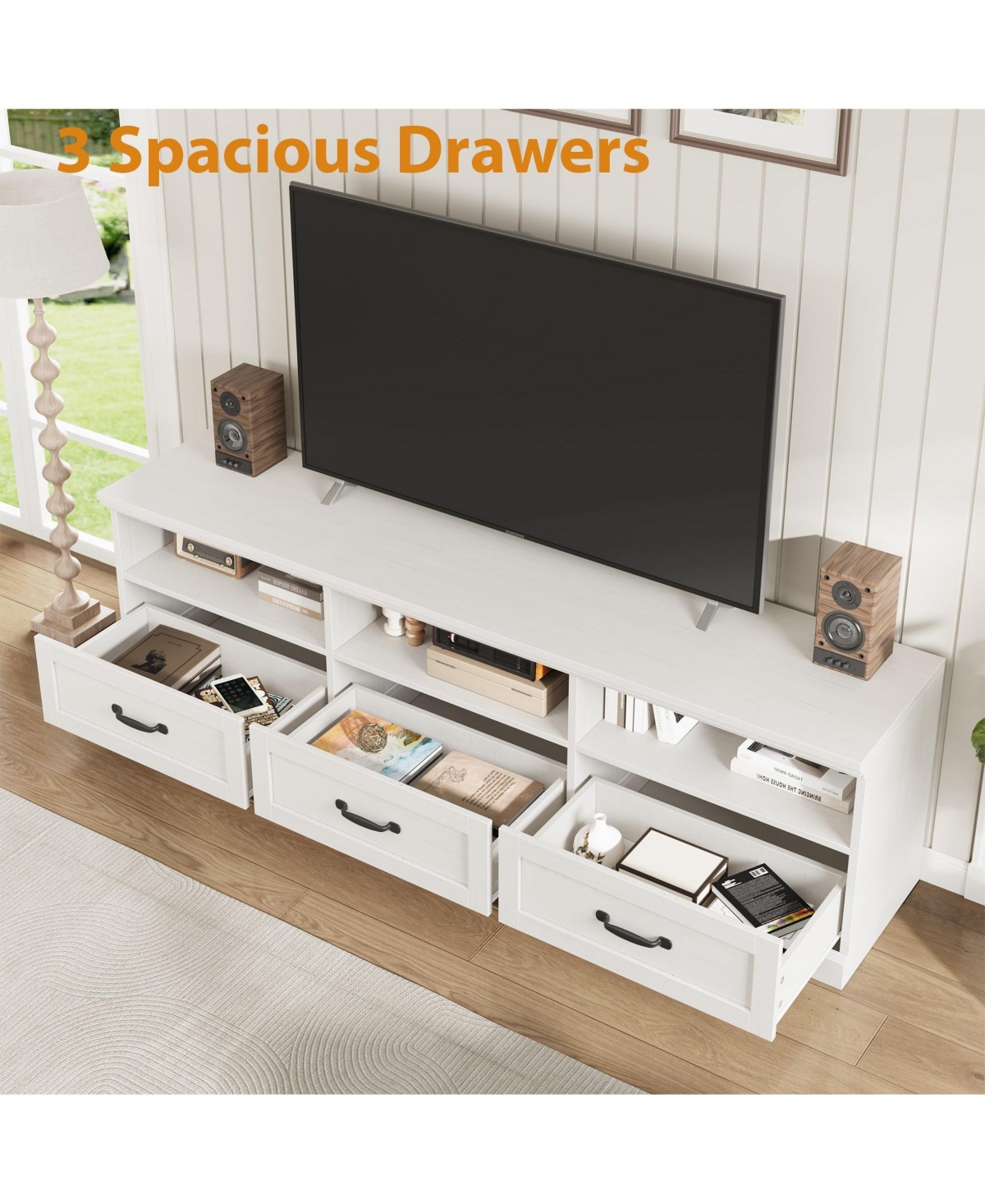 gaomon Mid-Century Modern 75" Tv Stand Entertainment Center, Storage Drawers & Open Shelves for 75 Inch TVs