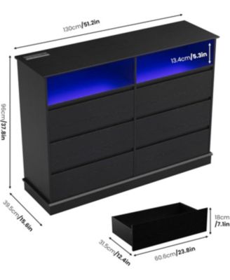 6 Drawer Dresser for Bedroom with LED Lights & Charging Station, Modern Dresser with LED for Bedroom