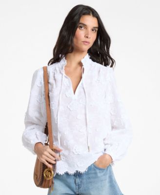 Women's Embroidered V-Neck Frill Top