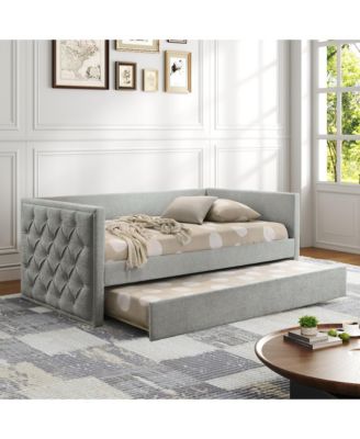 Modern Upholstered Trundle Daybed with Diamond Button Tufting