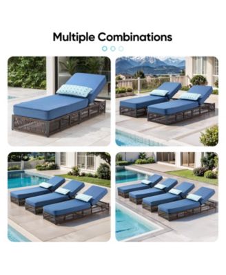Brown 3-Piece Wicker Outdoor Chaise Lounge with 5 In. Thick Olefin Cushions Patio Lounge Chair for Balcony