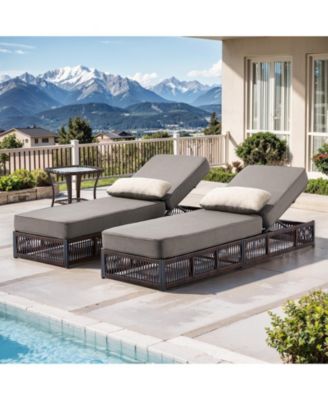 Brown 3-Piece Wicker Outdoor Chaise Lounge with 5 In. Thick Olefin Cushions Patio Lounge Chair for Balcony