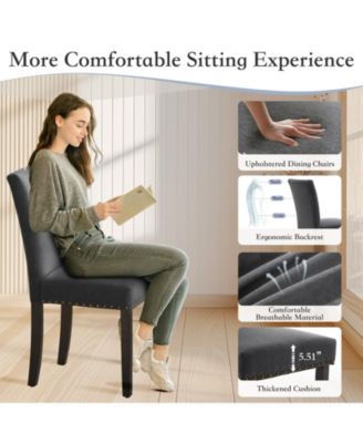 Set of 4 Linen Upholstered Parsons Dining Chairs, Nailhead Trim Design Kitchen & Dining Room Seating