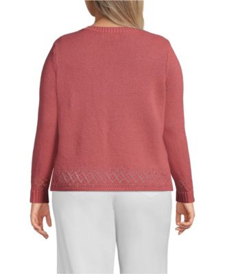 Plus Size Pointelle Crew Neck Cardigan Sweater
