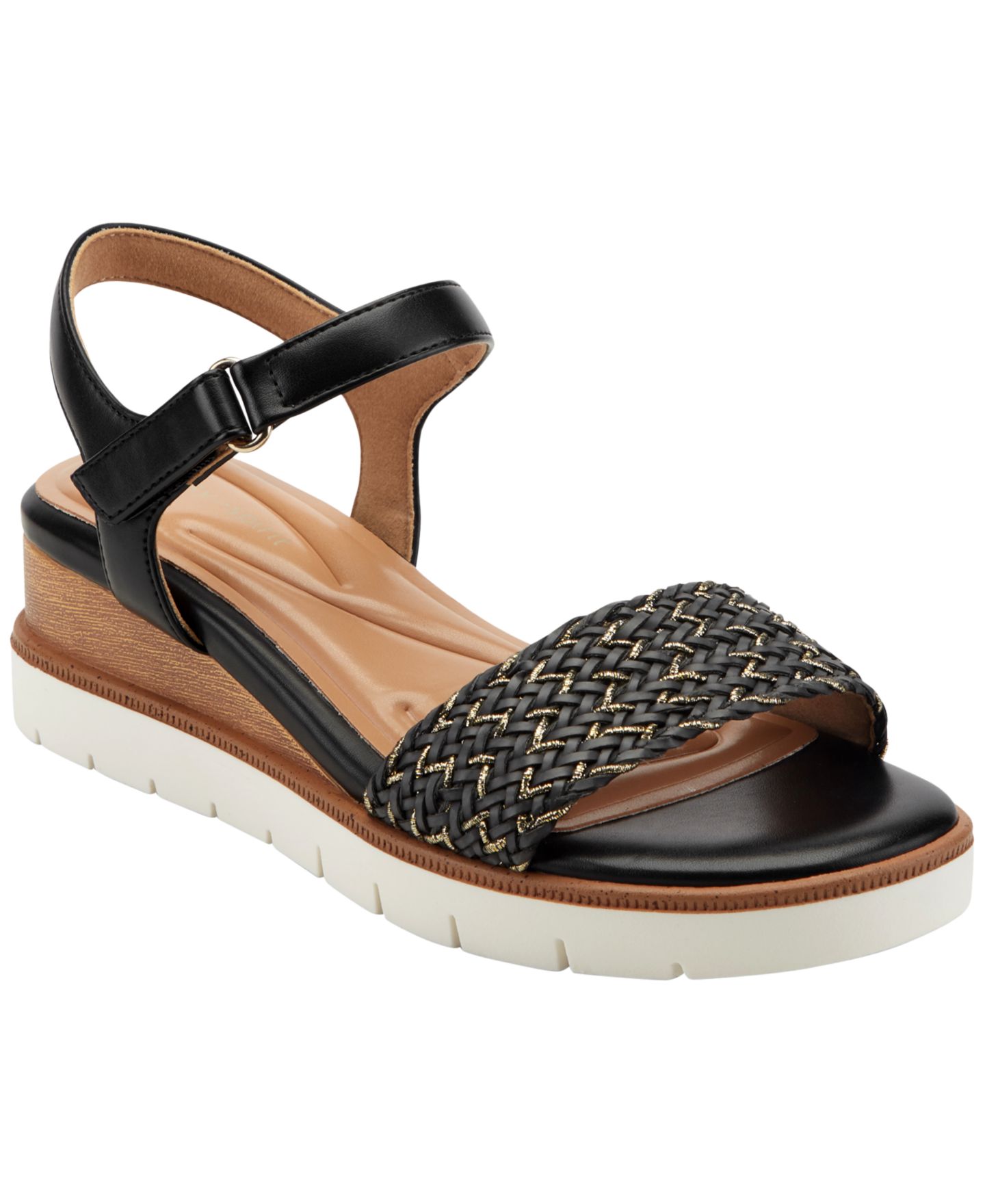 Женские сандалии Easy Spirit Edythe Woven Wedge, цвет: Чёрный / Золотой — фото 1