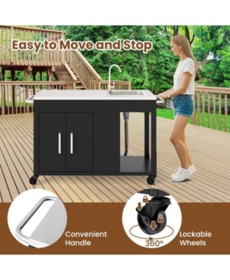 56 Inches Outdoor Grill Table with Sink and Stainless Steel