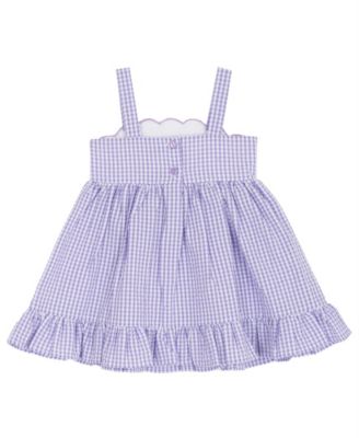 Baby Girls' Lilac Scalloped Seersucker Square Neck Dress and Panty, 2-Piece Set
