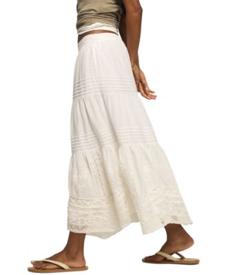 Women's Lace Trim Mix Midi Skirt