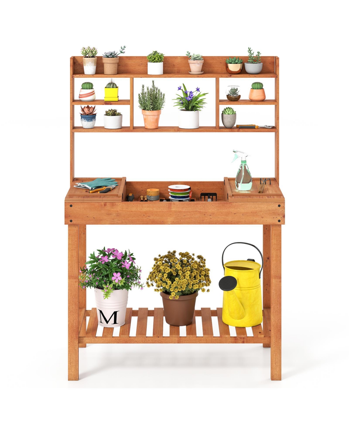 Slickblue Wooden Garden Potting Bench Table 61" with Open Shelves