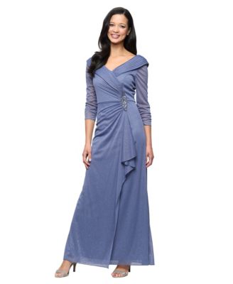 Women's Glitter Mesh Long V-Neck Gown