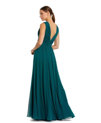 Women's Sleeveless Ruched V Neck Chiffon Gown