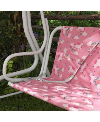 Kids Porch Swing with 2-Seater, Safety Belts, Adjustable Canopy