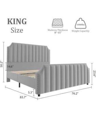 Bed Frame, Velvet Upholstered Bed with 50.2'' Headboard, Rivet Decoration, No Box Spring Needed