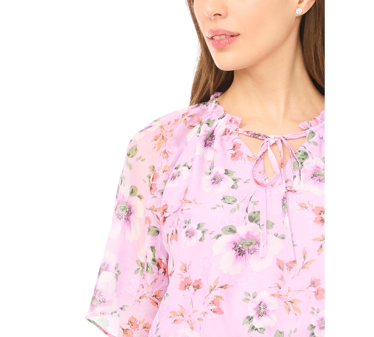 CeCe Women's Raglan Sleeves Keyhole Elastic Waist Top