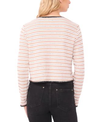 Women's Crochet Detail Long-Sleeve Crew Neck Cardigan