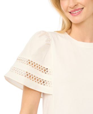 Women's Combo Trim-Sleeve Crew Neck Top