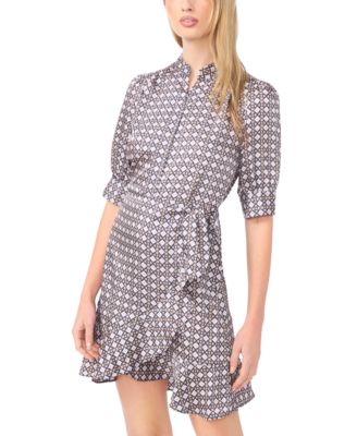 Women's Open Collar Ruffle Detail Wrap Dress