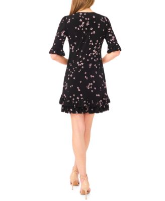 Women's 3/4-Length-Sleeve Ruffle Hem V-Neck Dress